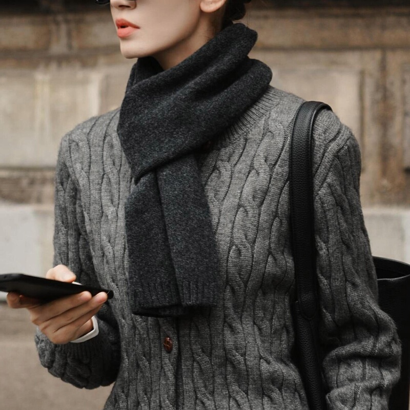 100% Cashmere Scarf, Unisex, Double-Stranded, Thickened, Autumn and Winter, Simple Cashmere Knitted Warm Neck Scarf and Shawl
