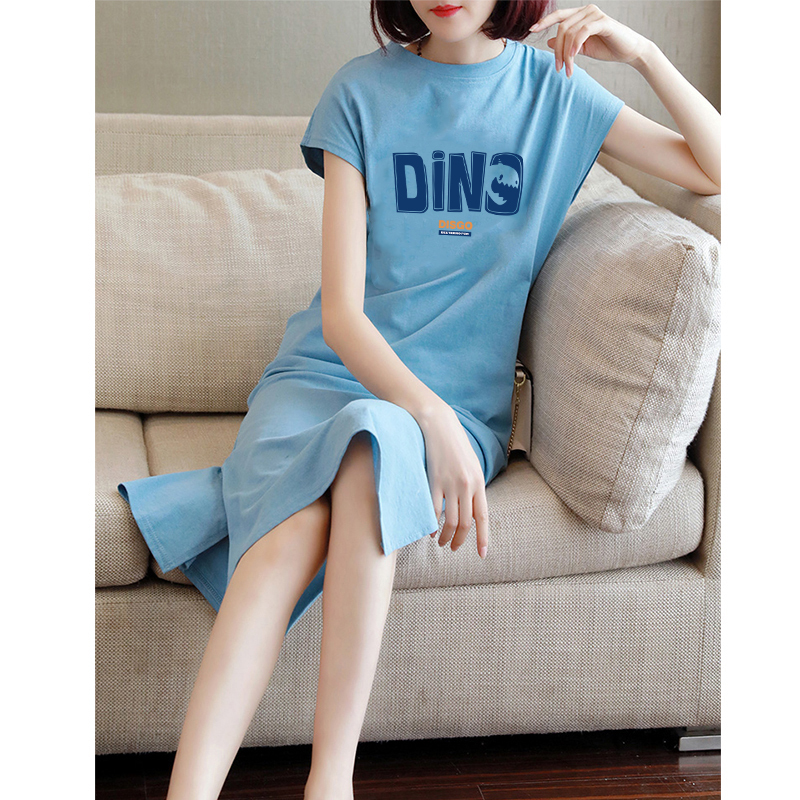 Pure Cotton Loose Blue Sleeveless T-Shirt for Women, New Summer Style with Slit Hem, Long Over-The-Knee Casual Dress with a Stylish Look