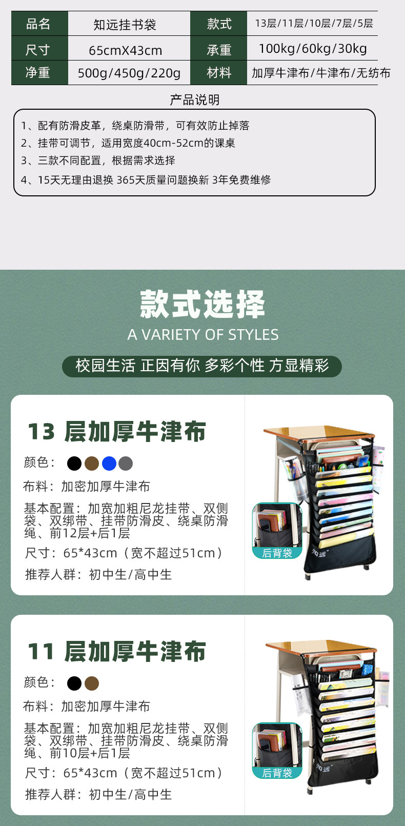 学生书桌挂袋 多功能书本收纳神器 图11