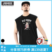 JSMIX lớn mã của nam giới béo mặc tăng tay vest nam t ngắn tay áo thun xu hướng bông đường phố phim hoạt hình thỏ vest