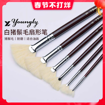 China Taiwan Wynn Oil Painting Pork Mane Fan Brush Set Acrylic Gouache Watercolor Fish Tail Fan Brush