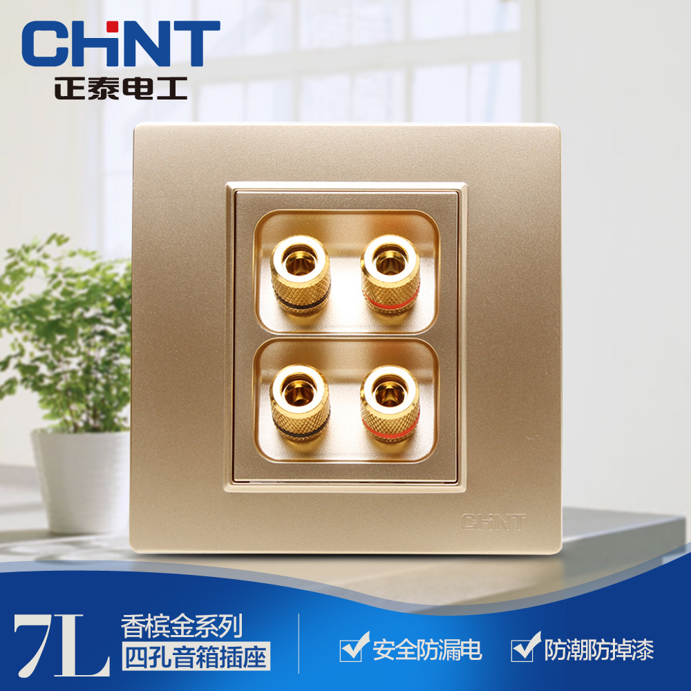 Chint Electric 86 type steel frame switch socket panel NEW7L champagne gold four-hole audio socket surface