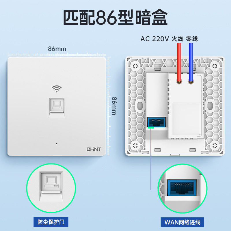 Chint 86 Type Wireless Ap Panel for Home Use, Whole-House Coverage Wifi Router, Smart In-Wall Socket