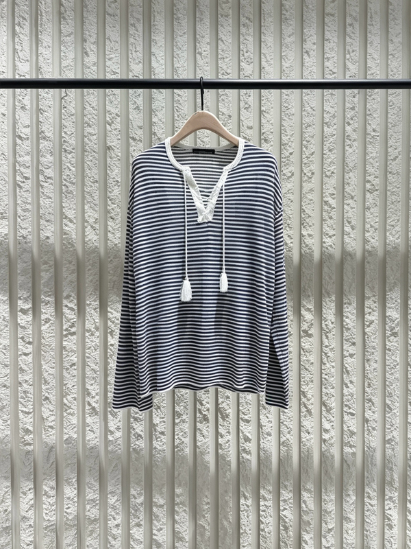 Authentic 2026 Summer New Lightweight Silk Cotton Tassel Tie Half-Open Front Loose Drop-Shoulder Knit Sweater Mbf2Swt039