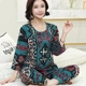 Bộ đồ ngủ nữ xuân hè dài tay cotton lụa mẹ trung niên người già mẹ chồng phần mỏng size lớn người già 50 tuổi 70 tuổi - Pyjama