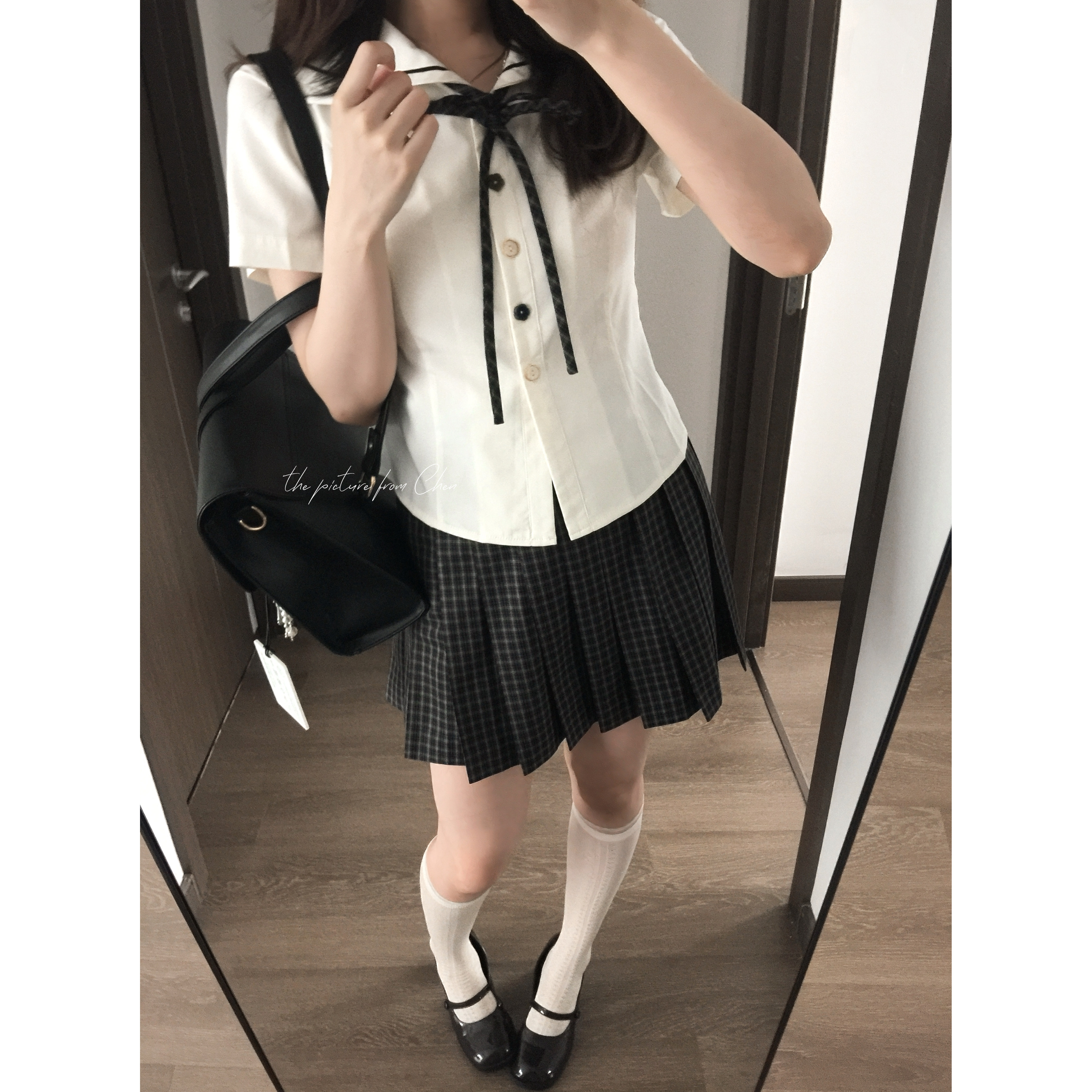 (Apricot Blossom Time) Kuaizi JK Uniform Set Genuine School Supply Elegant plaid skirt half skirt JK sailor shirt