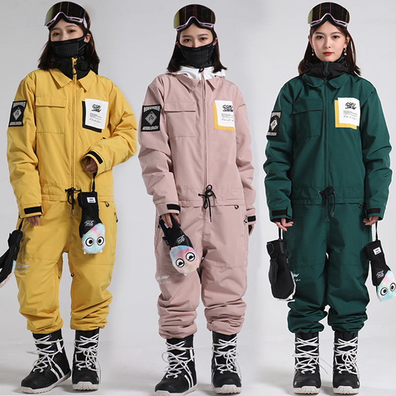 Double-board veneer one-piece ski suit tooling men's and women's anti-beam foot pad cotton Korean version windproof waterproof and warm W023