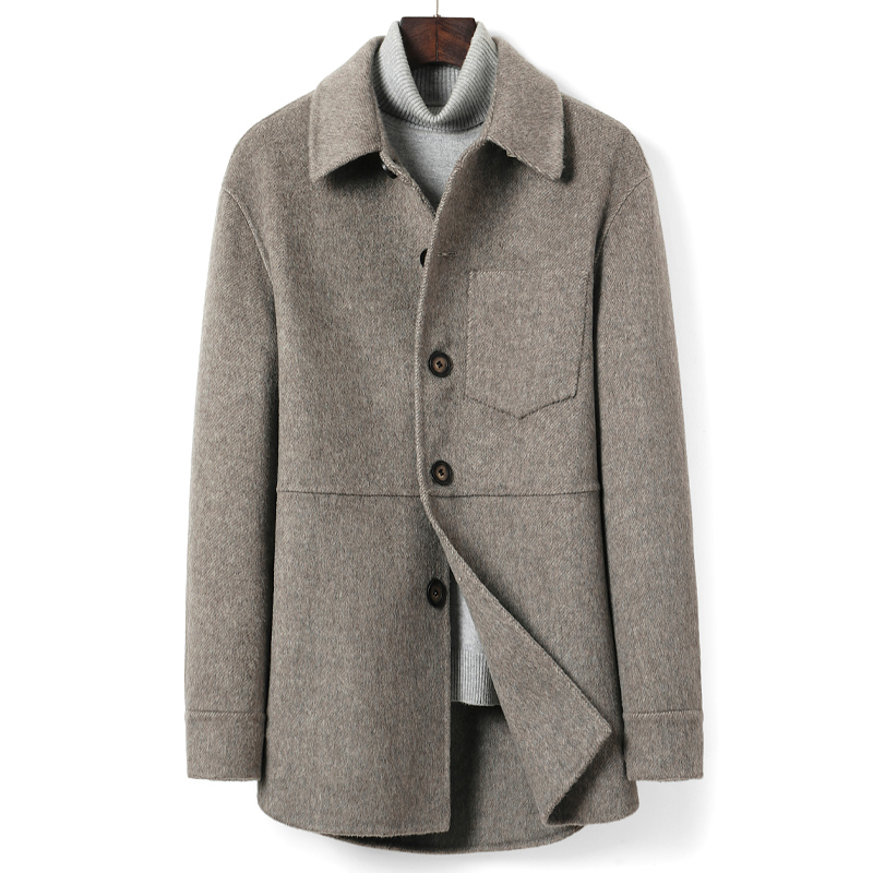 New double-sided woolen cashmere jacket men's autumn and winter short wool coat Korean jacket British style middle-aged