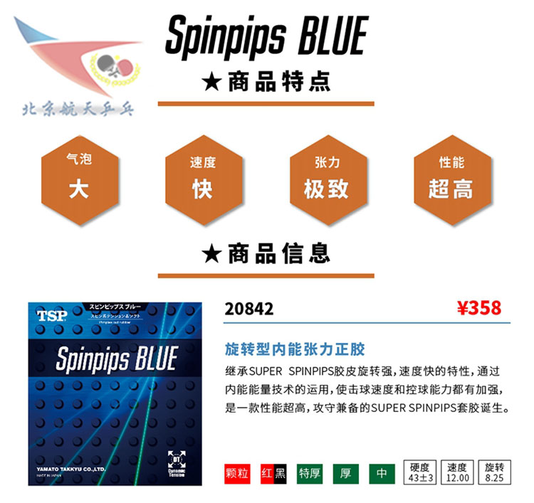 Hàng không vũ trụ ping pong TSP Yamato SPINPIPS RED BLUE keo bóng bàn cao su 20832 20842 vợt bóng bàn butterfly