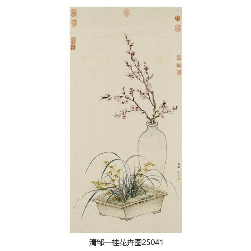 清郎世宁平安富贵图卷轴装饰画清供图花鸟画客厅玄关茶楼挂画字画-淘宝