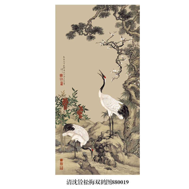 【特価】沈铨 松梅双鶴 掛け軸 中堂｜中国花鳥画｜新中式・開運インテリア 沈铨《松梅双鹤図》三尺中堂挂軸 証書付・防偽標識付 70×173cm 【公式