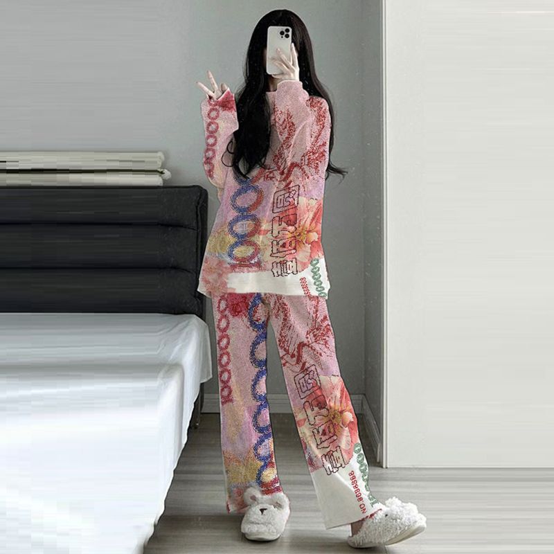 Autumn and Winter Funny Pajamas for Male and Female Students in Dormitories, Couple Long-Sleeved Outing Suits, Home Clothes with Prints for Girls Autumn and Winter Funny Pajamas for Male and Female Students in Dormitories, Couple Long-Sleeved Outing Suits, Home Clothes with Prints for Girls