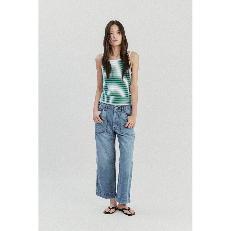 Retro Deck 70S Hippie Street Style Lazy Slub Denim Mid-High Waist Patch Pocket Cropped Jeans Retro Deck 70S Hippie Street Style Lazy Slub Denim Mid-High Waist Patch Pocket Cropped Jeans