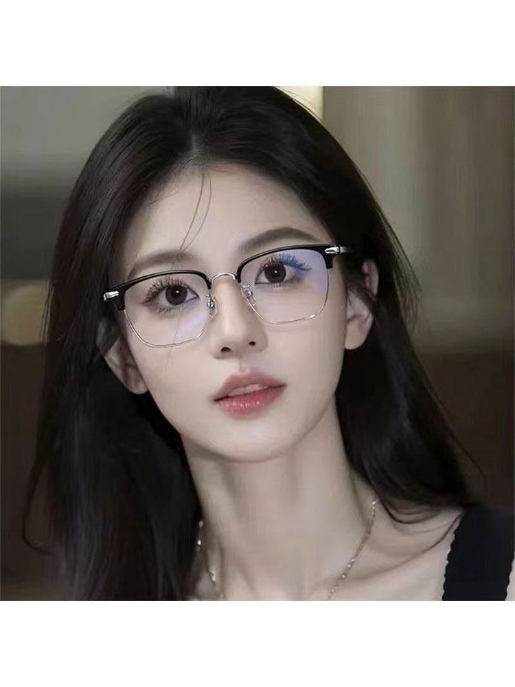 Half-Frame Myopia Glasses for Women, Pure and Elegant Style, High Appearance Value, Makes the Face Look Smaller, Can Be Fitted with Prescription Lenses, Astigmatism, Refined and Intellectual Style, Glasses Frame for Men