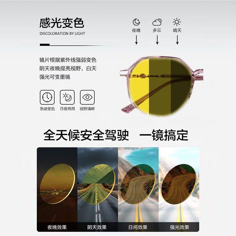 Day and Night Dual-Use Night Vision Goggles, Anti-High Beam, Daytime Sunshade, Anti-Uv Sunglasses, Professional Prescription Glasses for Nearsighted Women with Square or Round Faces