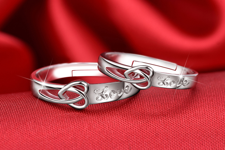 S925 sterling silver couple nhẫn một cặp chữ đồ trang sức nam giới và phụ nữ sống miệng để vòng đơn giản mở nhẫn cưới chiếc nhẫn kim cương