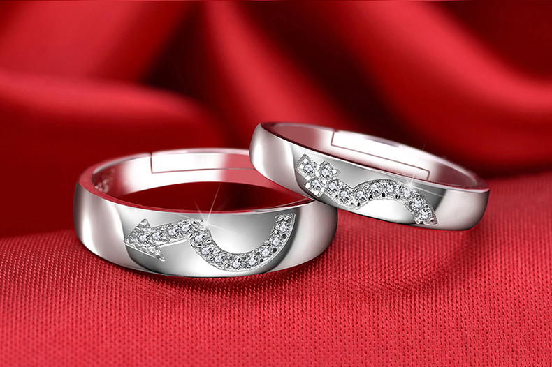 S925 sterling silver couple nhẫn một cặp chữ đồ trang sức nam giới và phụ nữ sống miệng để vòng đơn giản mở nhẫn cưới chiếc nhẫn kim cương