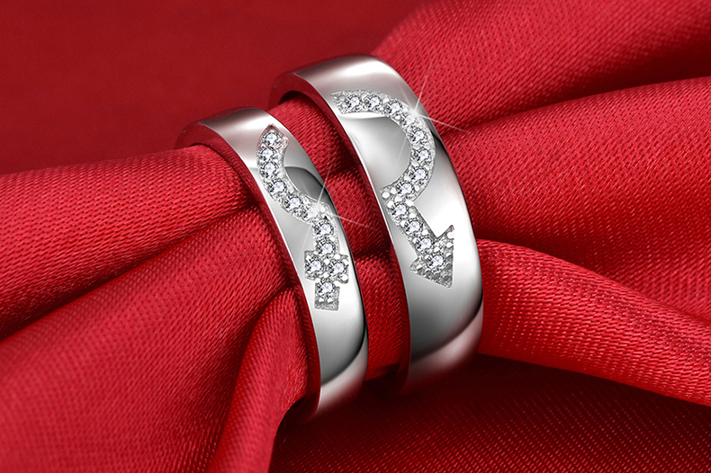 S925 sterling silver couple nhẫn một cặp chữ đồ trang sức nam giới và phụ nữ sống miệng để vòng đơn giản mở nhẫn cưới chiếc nhẫn kim cương