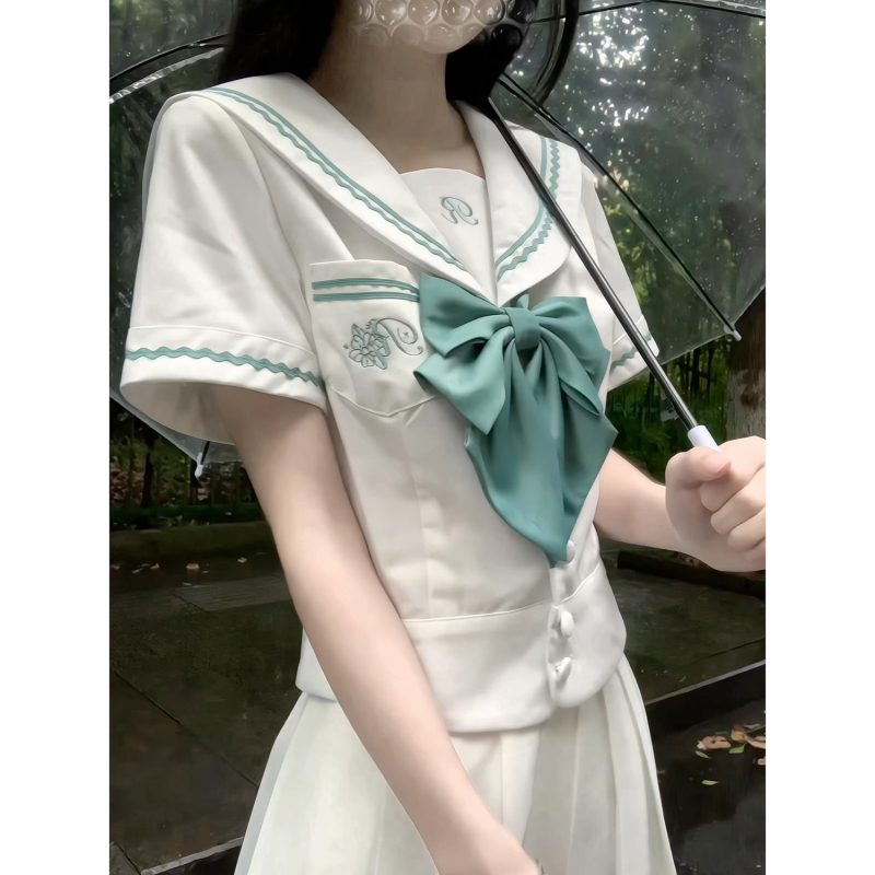 Qinghe Endless Summer Jk Uniform Original Japanese Sailor Suit Female School Style Waist-Tightening Two-Piece Set Qinghe Endless Summer Jk Uniform Original Japanese Sailor Suit Female School Style Waist-Tightening Two-Piece Set
