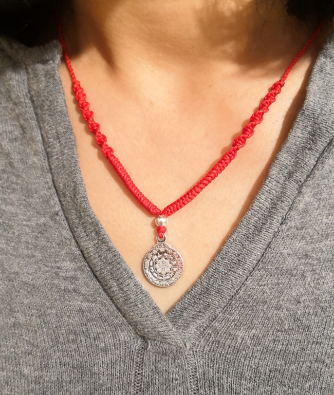 Pure Silver Wench Nine Palace Gossip Tablets Pure Handmade Red Rope