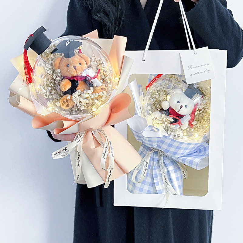 Gypsophila graduate day gift doll bouquet female cute doctor hat bear for classmates and friends girls