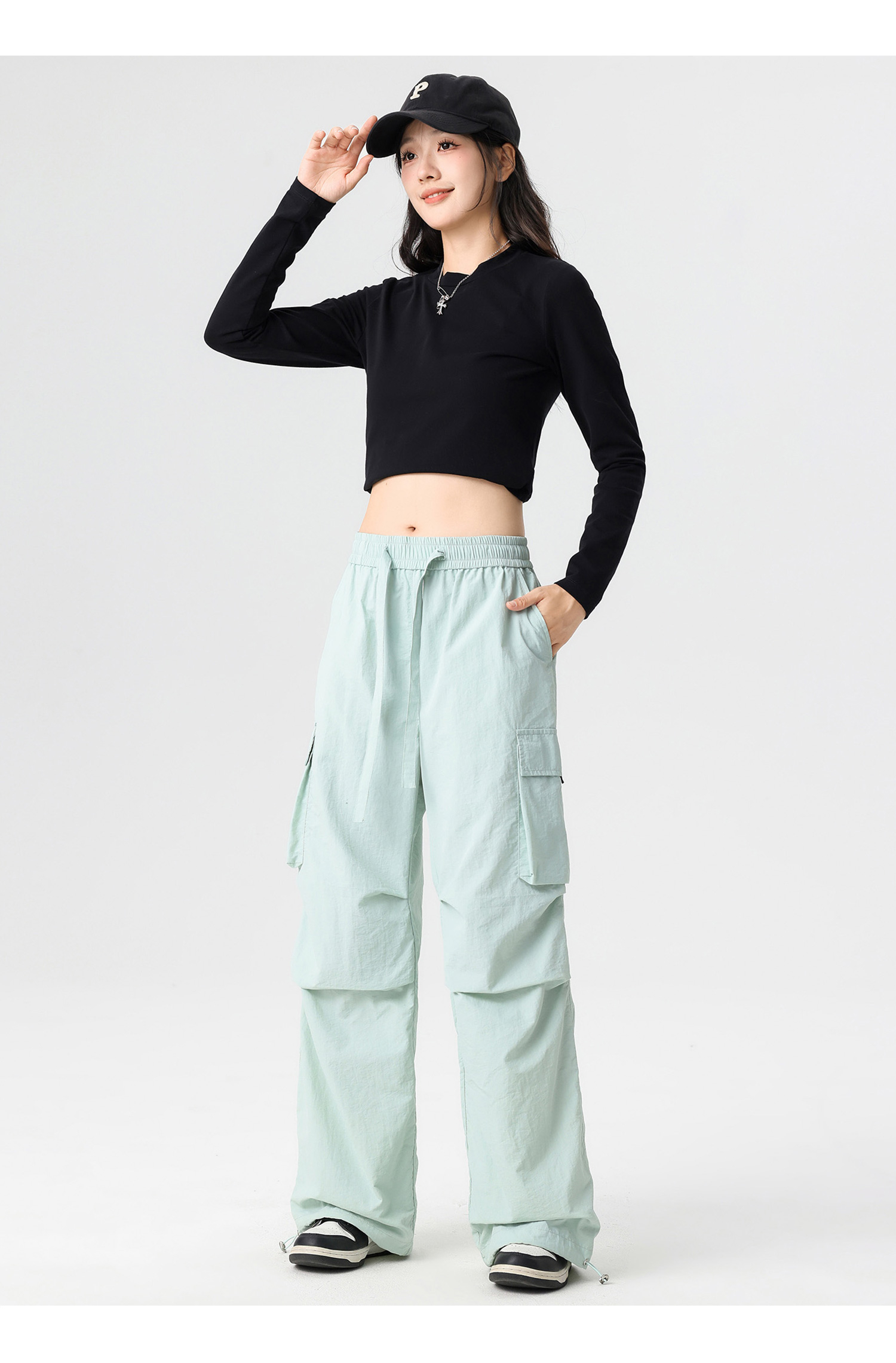 Q work unisex, couple, American straight tube parachute pants, high waist, casual, wide leg, quick drying, sport_voghion.com
