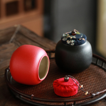 Black red coarse pottery Black pottery Portable travel mini tea pot Ceramic small household storage tank sealed tank