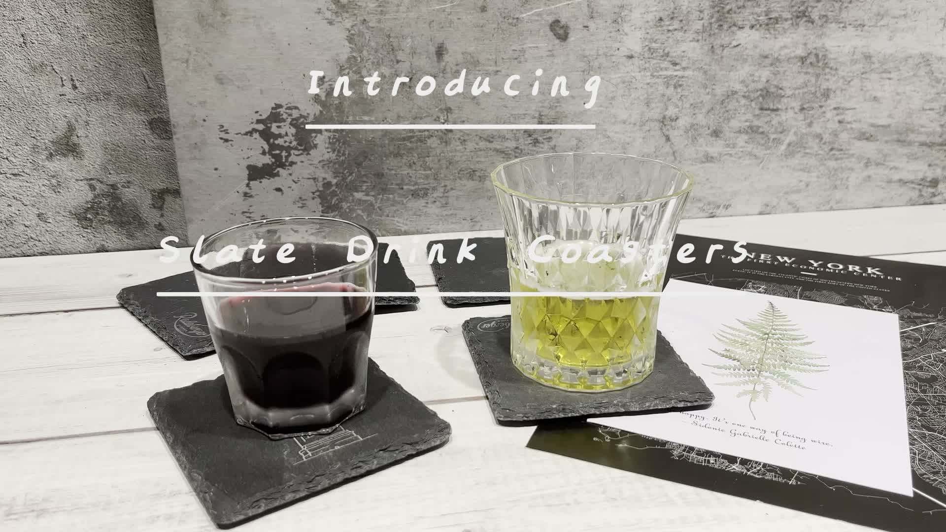 4 X 4 Inch Black Slate Stone Cup Coasters For Drink Bar