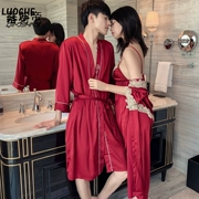 Mới mùa xuân và mùa hè giả lụa vài bộ đồ ngủ phụ nữ dây đeo áo ngủ áo choàng hai mảnh nam phục vụ nhà mặc áo choàng - Pyjama