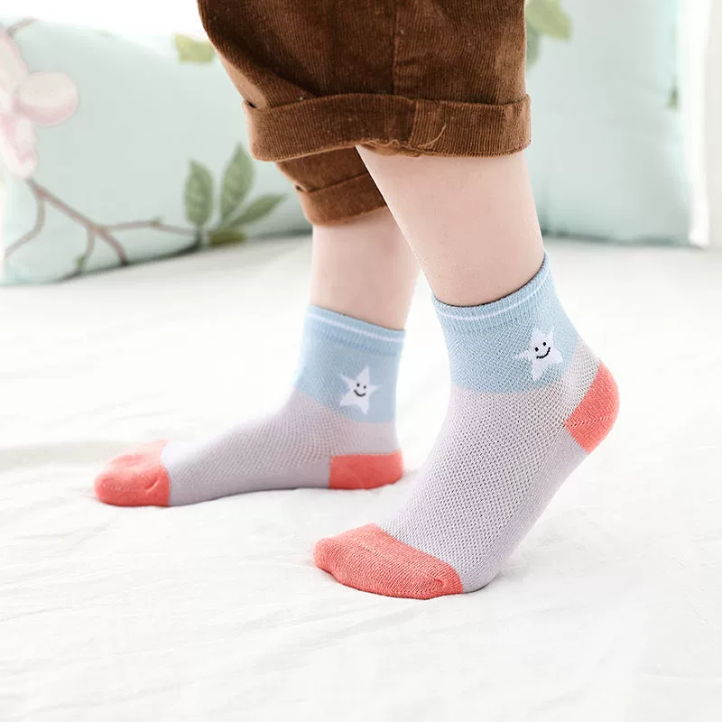 Tất trẻ em cotton mùa xuân và mùa hè lưới mỏng mùa hè bé trai và bé gái 3-5-7-9-12 tuổi vớ cotton - Vớ sợi tre