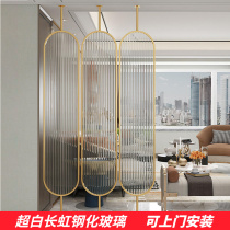 Iron art light extravagant Changhong tempered glass art screen can swivel into the family living room European-style partition