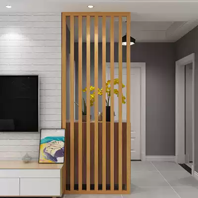 Nordic simple solid wood partition living room entrance wooden screen grille creative log wooden strip sink