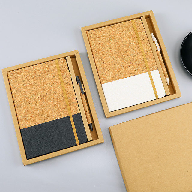 Cork Strap Notebook A5 Faux Leather Pu Eco-Friendly Wheat Straw Spliced Fabric Texture Notepad Business Set