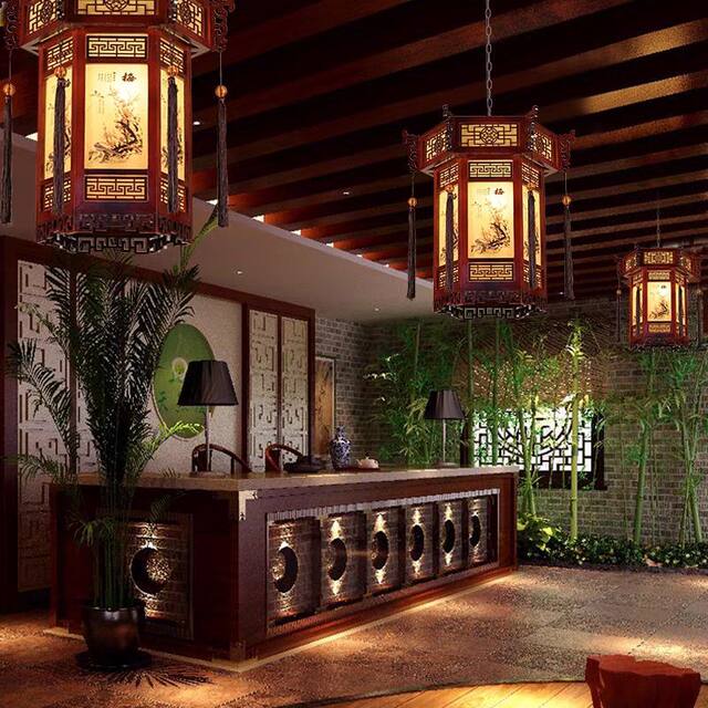 Chinese-Style Antique Imitation Solid Wood Chandelier, Hexagonal Temple and Ancestral Hall Lantern, Retro Hotel, Teahouse, Hotel Corridor, Balcony Chandelier