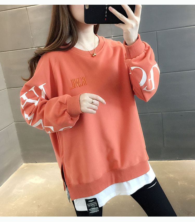 Fake hai mảnh phiên bản Hàn Quốc của cổ tròn lỏng lẻo trùm đầu áo len in chữ hoang dã áo khoác nữ 2020 mùa xuân và mùa thu - Áo len