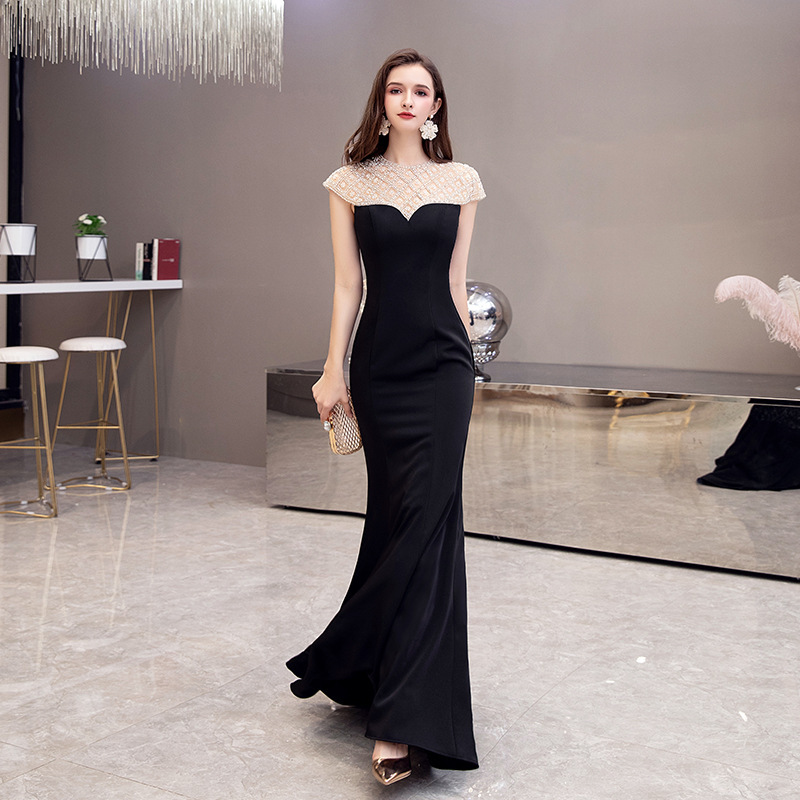 Fishtail Evening Dress Banquet 2025 New Black Fashionable Elegant Long Host Concert Women's Dress Fishtail Evening Dress Banquet 2025 New Black Fashionable Elegant Long Host Concert Women's Dress