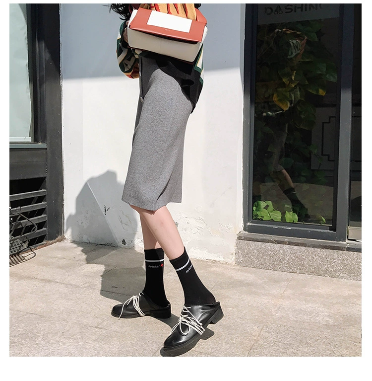 Cô gái Hyun Mai Váy dệt kim nữ mùa thu đông mới eo thon cao một từ váy retro sang trọng trên đầu gối bước váy chân váy kiểu