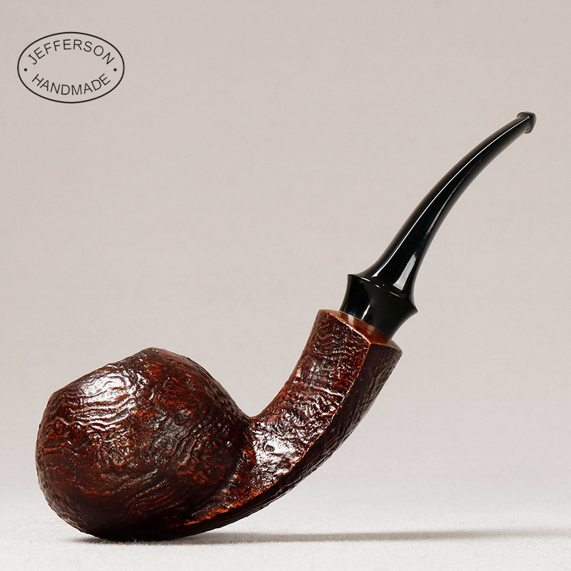 National Master Lu Yong's Studio Jefferson Brown Sandblasted Wide Back Big Pufferfish Pipe 3mm Smoke Channel Briar Wood Pipe