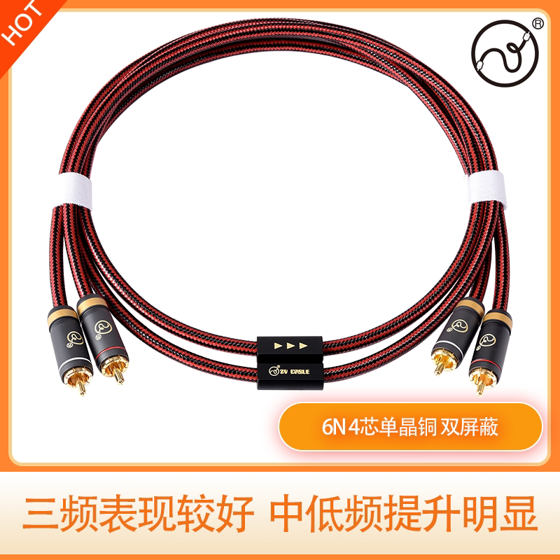 Zhang Yang double lotus head audio cable two to two subwoofer double hair burning red and white power amplifier audio high-end wire