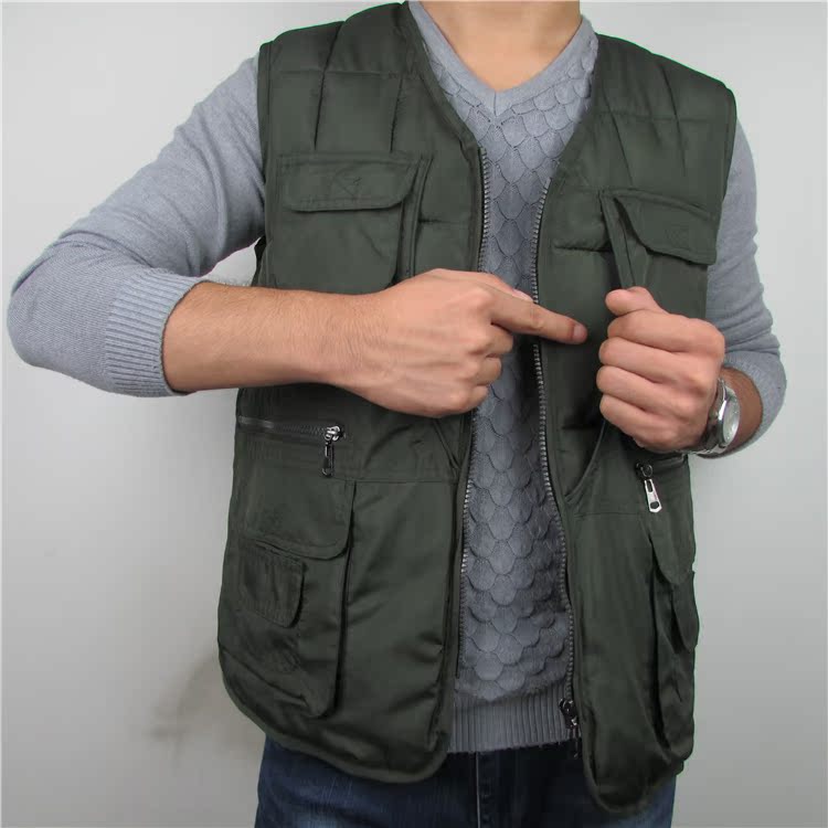 Mùa thu và mùa đông mới xuống cotton trung niên vest nam vest vai cha tải cotton vest ngoài trời vest vest trung niên
