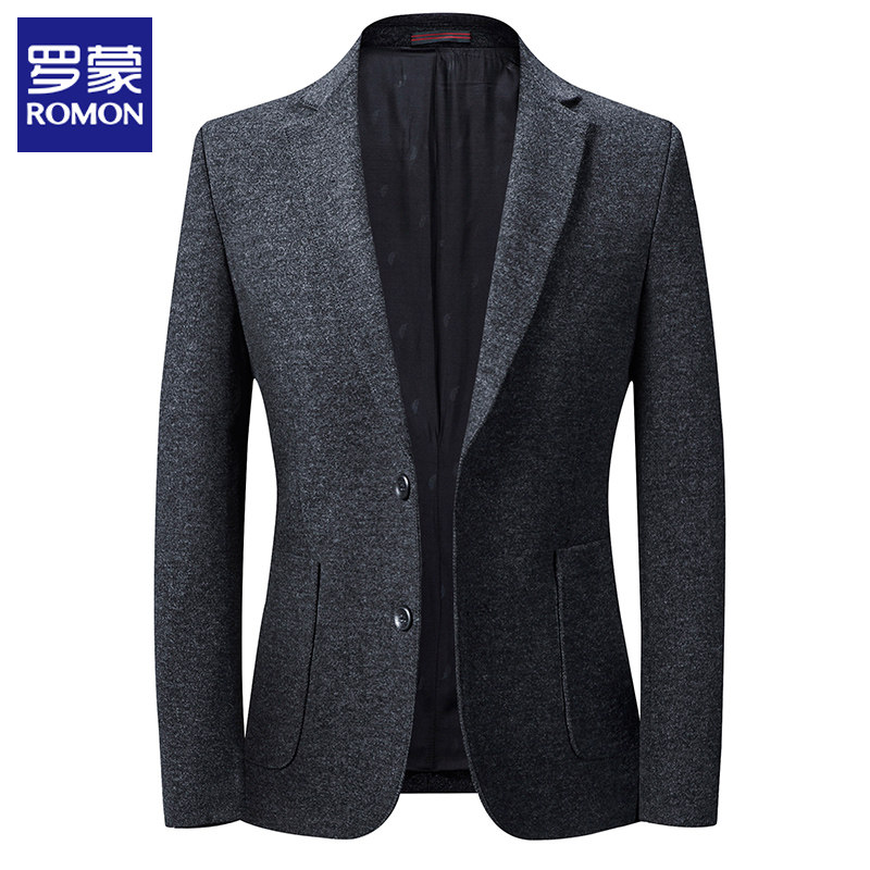 Romon casual suit men's top single piece knit spring and autumn wool Korean version slim small suit stretch single West jacket
