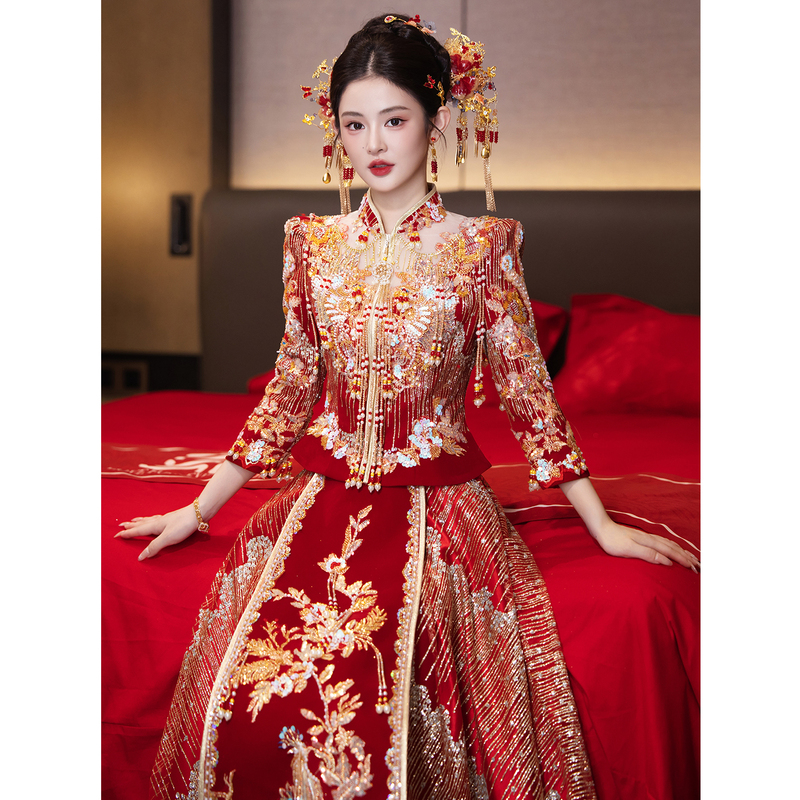 Xiuhe Dress 2026 New Style Bride Wedding Velvet High-End Chinese-Style Wedding Dress, Toast Dress, Departure Dress, Elaborate Women's Dress Xiuhe Dress 2026 New Style Bride Wedding Velvet High-End Chinese-Style Wedding Dress, Toast Dress, Departure Dress, Elaborate Women's Dress