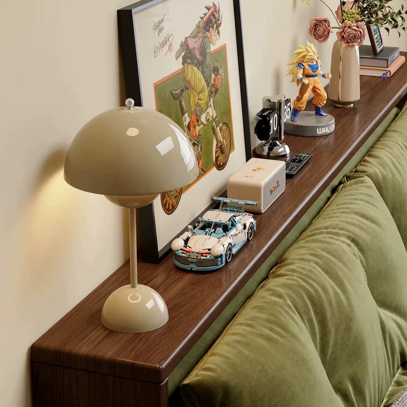 Solid Wood Sofa Back Storage Rack, Ultra-Narrow with Socket Hole, Long Cabinet Table, Electric Sofa Back Headboard, Bed End Bookshelf