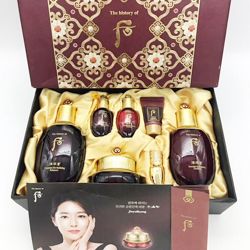 South Korea WHOO Rear Zine Rate Hedonuts Box Red Huahua Clots Box Water Milky Face Cream Three Sets Compact Moisturizing High Moisturizing