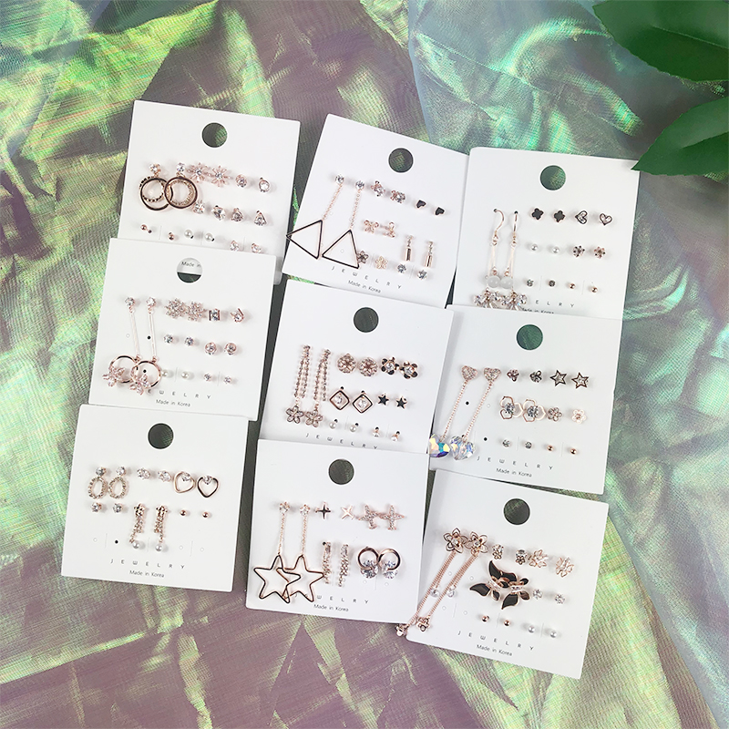 Korean Ornament Heart-shaped Pentagram Butterflies Fashion Ear Pin Fashion Ear Earrings Earrings Adorned with multiple sets