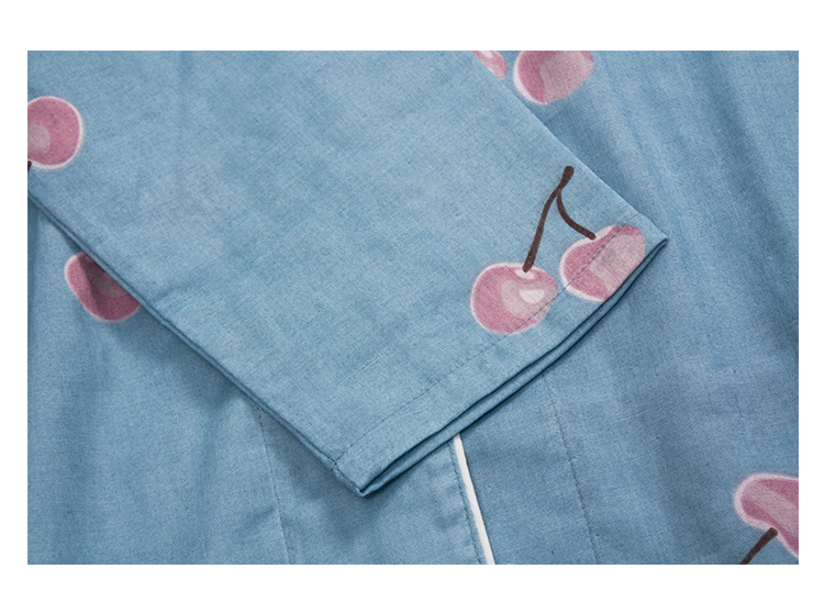 Mùa xuân và mùa thu cotton đôi gạc đồ ngủ nữ dễ thương áo len cotton anh đào thời trang mặc nhà