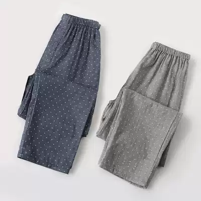 Spring and autumn cotton double gauze casual unprinted style pajamas women's summer home pants men's trousers thin section
