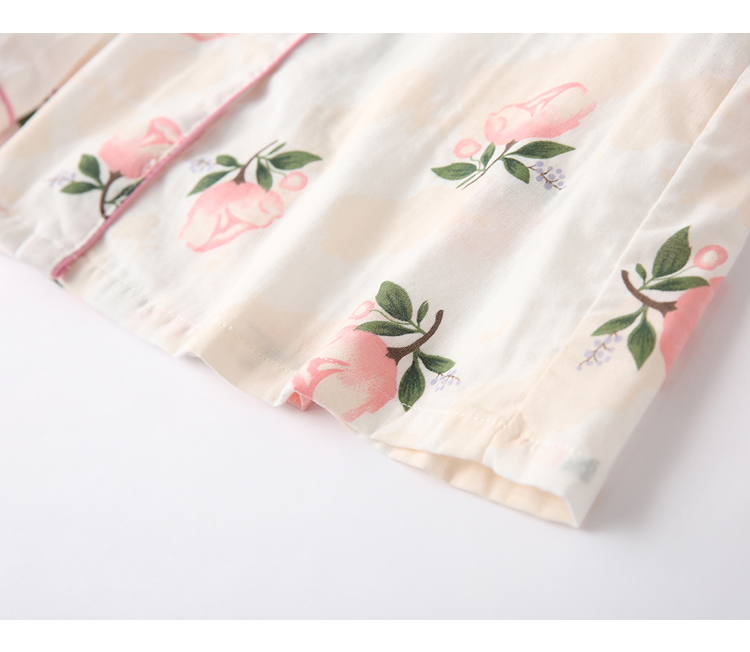 Mùa xuân và mùa thu cotton đôi gạc đồ ngủ nữ Nhật Bản cotton dài tay phần mỏng cotton và vải lanh ve áo dịch vụ nhà phù hợp bộ lanh mặc nhà
