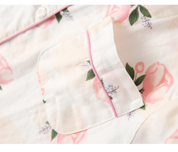 Mùa xuân và mùa thu cotton đôi gạc đồ ngủ nữ Nhật Bản cotton dài tay phần mỏng cotton và vải lanh ve áo dịch vụ nhà phù hợp bộ lanh mặc nhà