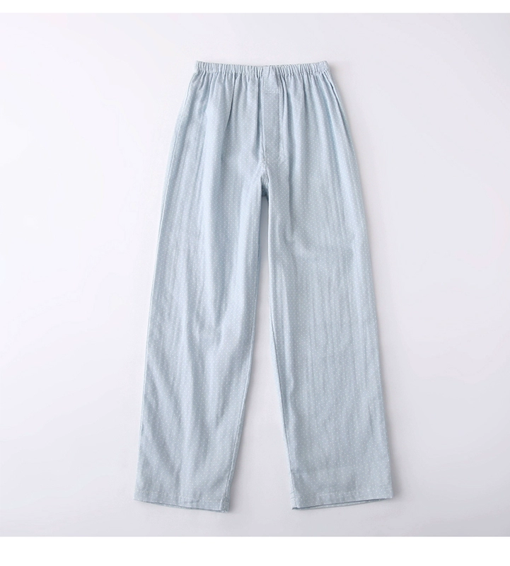Mùa hè cotton hai lớp gạc của nam giới quần tây ngắn tay bộ đồ ngủ phù hợp với phong cách mỏng quần âu vải cotton phục vụ tại nhà - Giống cái